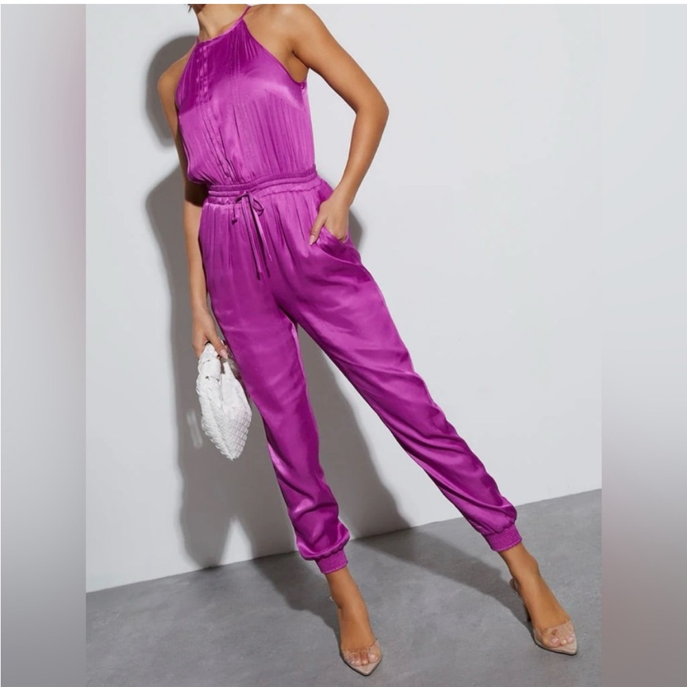 Vici (Fate) Monelle Satin Drawstring Waist Jumpsuit Size L NEW